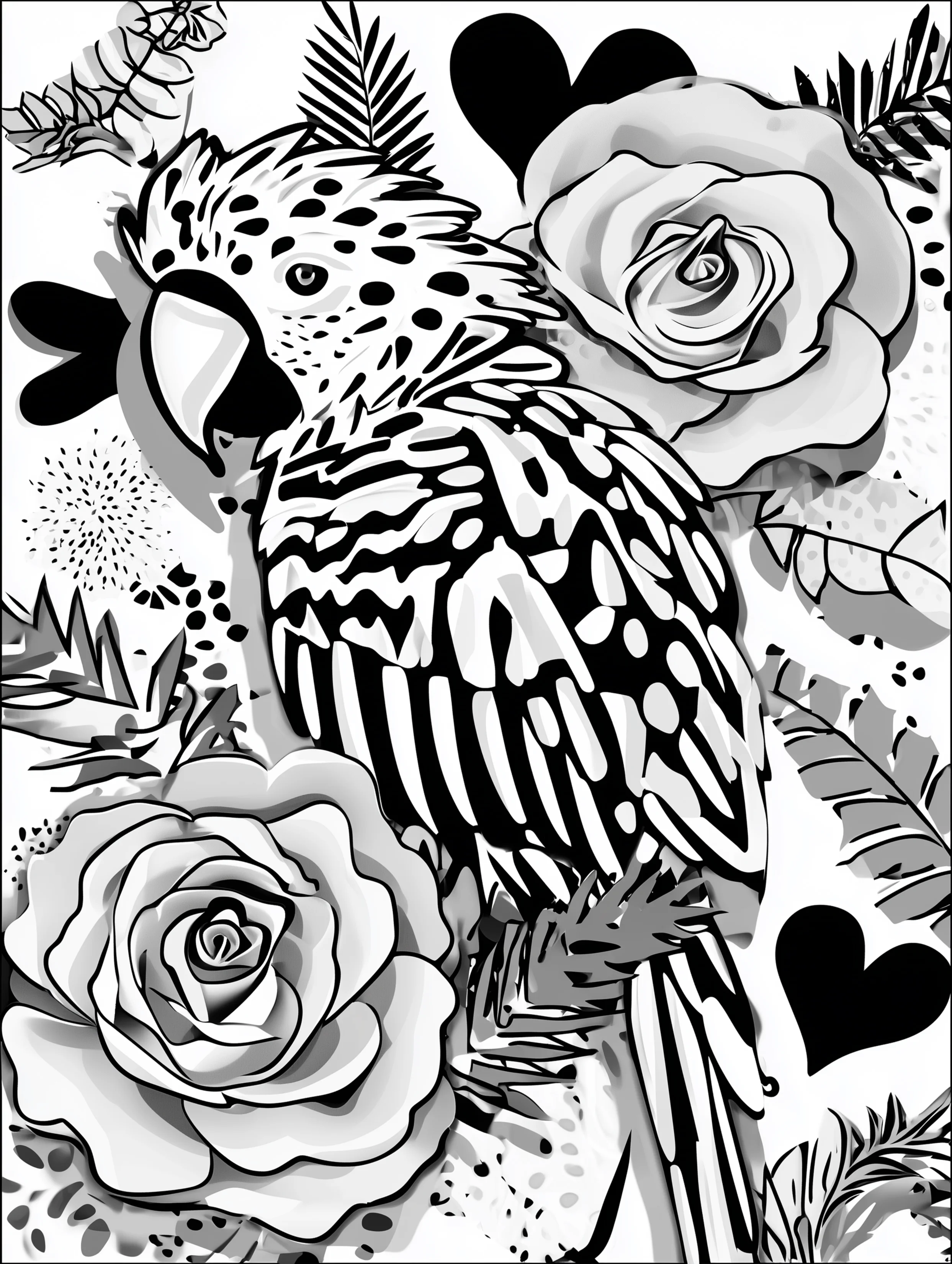 Free printable bird coloring page for adults featuring a decorative parrot